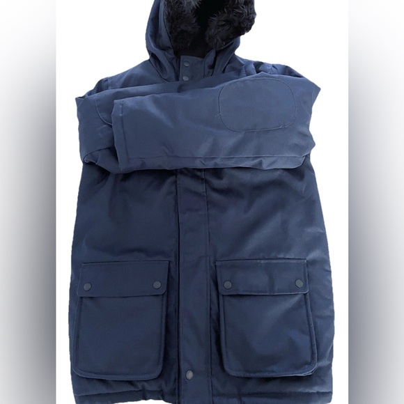 Nautica Women’s L Winter Parka Jacket Hooded Navy Blue Faux Fur Lined Warm Coat - Picture 5 of 10